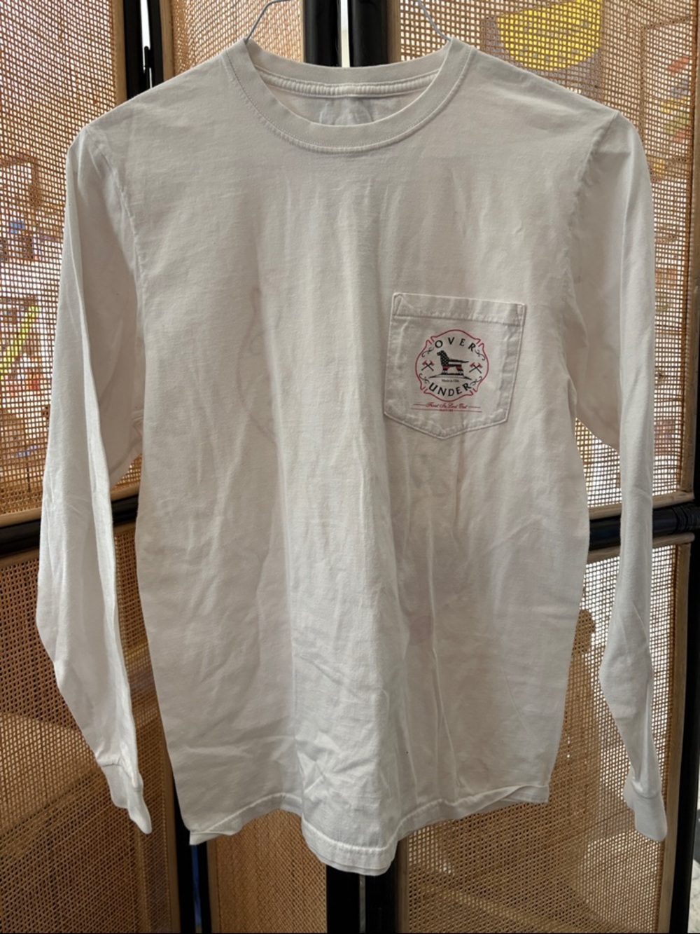 OVER UNDER Men’s White Long-Sleeve Pocket Tee with Subtle Patch